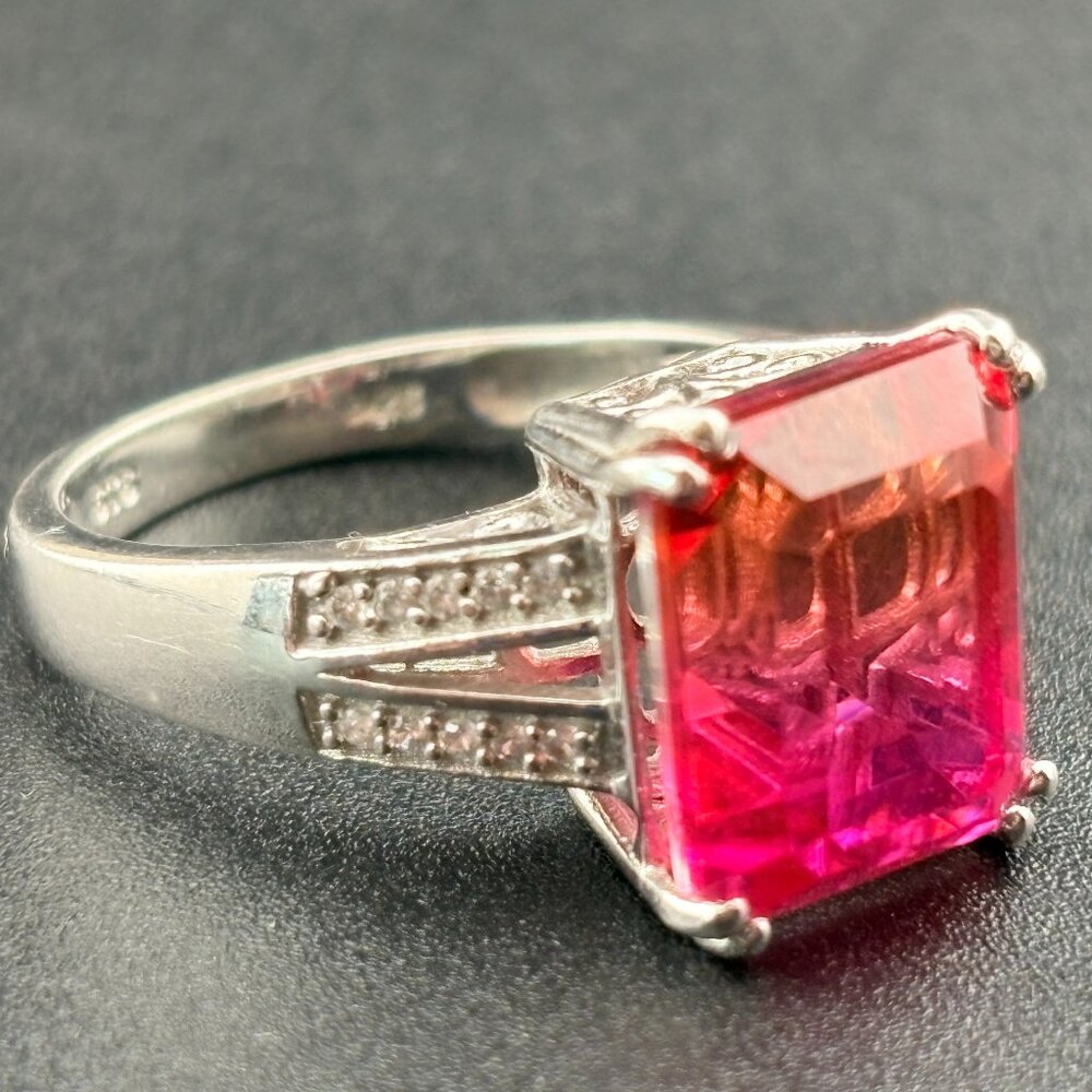 VTG Chuck Clemency STS RARE Pink Orange Quartz 925 Sterling Silver Ring Size 8